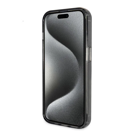Калъф за iPhone 15 Plus - Guess Ring Stand Script Glitter MagSafe (GUHMP15MHRSGSK) - черен