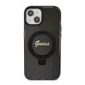 Калъф за iPhone 15 Plus - Guess Ring Stand Script Glitter MagSafe (GUHMP15MHRSGSK) - черен