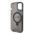 Калъф за iPhone 15 Plus - Guess Ring Stand Script Glitter MagSafe (GUHMP15MHRSGSK) - черен