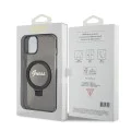 Калъф за iPhone 15 Plus - Guess Ring Stand Script Glitter MagSafe (GUHMP15MHRSGSK) - черен