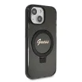Калъф за iPhone 15 Plus - Guess Ring Stand Script Glitter MagSafe (GUHMP15MHRSGSK) - черен