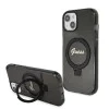 Калъф за iPhone 15 Plus - Guess Ring Stand Script Glitter MagSafe (GUHMP15MHRSGSK) - черен
