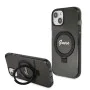 Калъф за iPhone 15 Plus - Guess Ring Stand Script Glitter MagSafe (GUHMP15MHRSGSK) - черен