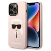 Калъф за iPhone 14 Pro - Karl Lagerfeld Silicone MagSafe (KLHMP14LSLKHLP) - Light Pink Karl`s Head