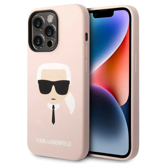 Калъф за iPhone 14 Pro - Karl Lagerfeld Silicone MagSafe (KLHMP14LSLKHLP) - Light Pink Karl`s Head
