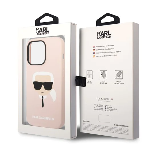 Калъф за iPhone 14 Pro - Karl Lagerfeld Silicone MagSafe (KLHMP14LSLKHLP) - Light Pink Karl`s Head