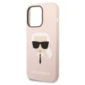 Калъф за iPhone 14 Pro - Karl Lagerfeld Silicone MagSafe (KLHMP14LSLKHLP) - Light Pink Karl`s Head