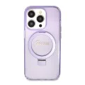 Калъф за iPhone 15 Pro - Guess Ring Stand Script Glitter MagSafe (GUHMP15LHRSGSU) - Лилав