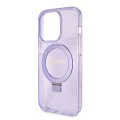 Калъф за iPhone 15 Pro - Guess Ring Stand Script Glitter MagSafe (GUHMP15LHRSGSU) - Лилав