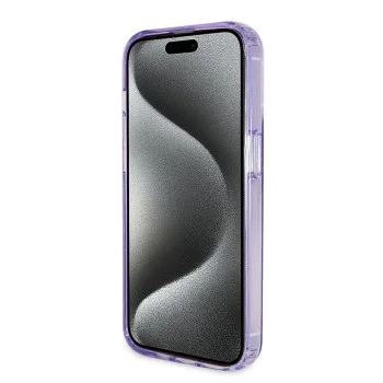 Калъф за iPhone 15 Pro - Guess Ring Stand Script Glitter MagSafe (GUHMP15LHRSGSU) - Лилав