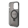 Калъф за iPhone 15 Pro - Guess Ring Stand Script Script Glitter MagSafe (GUHMP15LHRSGSK) - Черен