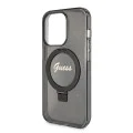 Калъф за iPhone 15 Pro - Guess Ring Stand Script Script Glitter MagSafe (GUHMP15LHRSGSK) - Черен