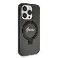 Калъф за iPhone 15 Pro - Guess Ring Stand Script Script Glitter MagSafe (GUHMP15LHRSGSK) - Черен