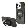 Калъф за iPhone 15 Pro - Guess Ring Stand Script Script Glitter MagSafe (GUHMP15LHRSGSK) - Черен