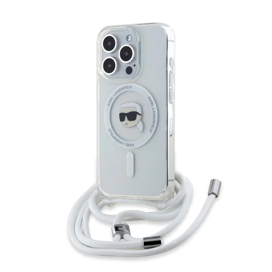 Калъф за iPhone 15 Pro Max - Karl Lagerfeld IML Crossbody MagSafe (KLHMP15XHCKCKHNT) - Transparent Karl Head
