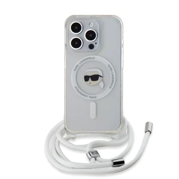 Калъф за iPhone 15 Pro Max - Karl Lagerfeld IML Crossbody MagSafe (KLHMP15XHCKCKHNT) - Transparent Karl Head