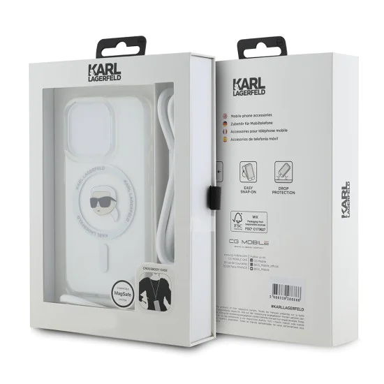 Калъф за iPhone 15 Pro Max - Karl Lagerfeld IML Crossbody MagSafe (KLHMP15XHCKCKHNT) - Transparent Karl Head