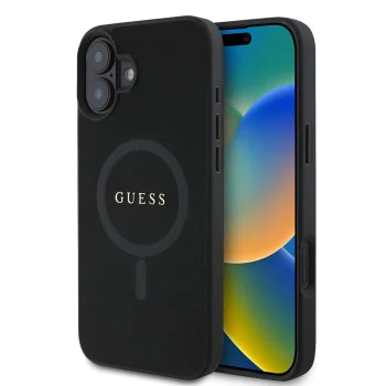 Калъф за iPhone 16 Plus - Guess Saffiano Classic Logo MagSafe (GUHMP16MPSAHMCK) - Черен