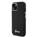 Калъф за iPhone 15 - Guess Silicone Script Metal Metal Logo & Frame (GUHCP15SSMBSLK) - Черен