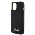 Калъф за iPhone 15 - Guess Silicone Script Metal Metal Logo & Frame (GUHCP15SSMBSLK) - Черен