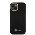 Калъф за iPhone 15 - Guess Silicone Script Metal Metal Logo & Frame (GUHCP15SSMBSLK) - Черен