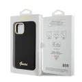 Калъф за iPhone 15 - Guess Silicone Script Metal Metal Logo & Frame (GUHCP15SSMBSLK) - Черен
