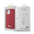 Калъф за iPhone 15 - Guess Silicone Script Metal Logo & Frame (GUHCP15SSMBSLM) - Червен