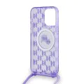 Калъф за iPhone 15 Pro Max - Karl Lagerfeld IML Crossbody MagSafe (KLHMP15XHCKCKCKLCU) - лилав монограм Karl&Choupette Head