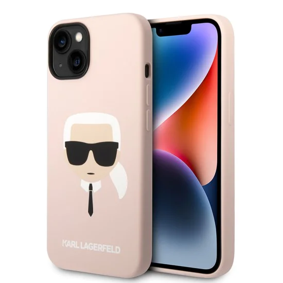 Калъф за iPhone 14 Plus - Karl Lagerfeld Silicone MagSafe (KLHMP14MSLKHLP) - Light Pink Karl`s Head