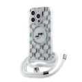 Калъф за iPhone 15 Pro Max - Karl Lagerfeld IML Crossbody MagSafe (KLHMP15XHCKCKCKLCT) - Прозрачен монограм Karl&Choupette Head