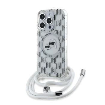 Калъф за iPhone 15 Pro Max - Karl Lagerfeld IML Crossbody MagSafe (KLHMP15XHCKCKCKLCT) - Прозрачен монограм Karl&Choupette Head
