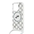 Калъф за iPhone 15 Pro Max - Karl Lagerfeld IML Crossbody MagSafe (KLHMP15XHCKCKCKLCT) - Прозрачен монограм Karl&Choupette Head