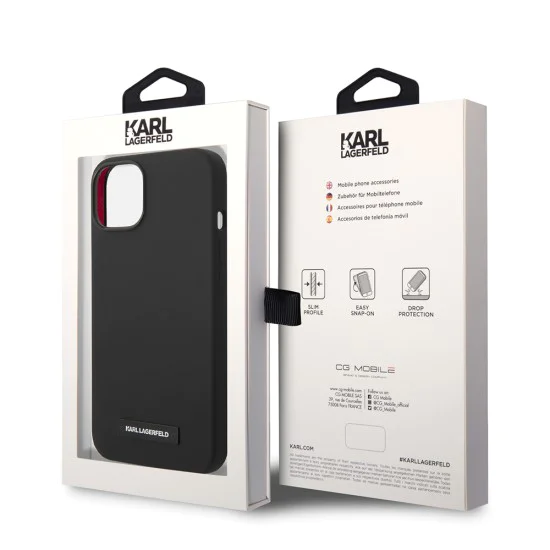 Калъф за iPhone 14 Plus - Karl Lagerfeld Silicone MagSafe (KLHMP14MSLMP1K) - Black Plaque