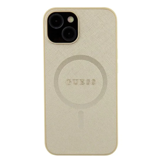 Калъф за iPhone 15 Plus - Guess Saffiano MagSafe (GUHMP15MPSAHMCB) - златен