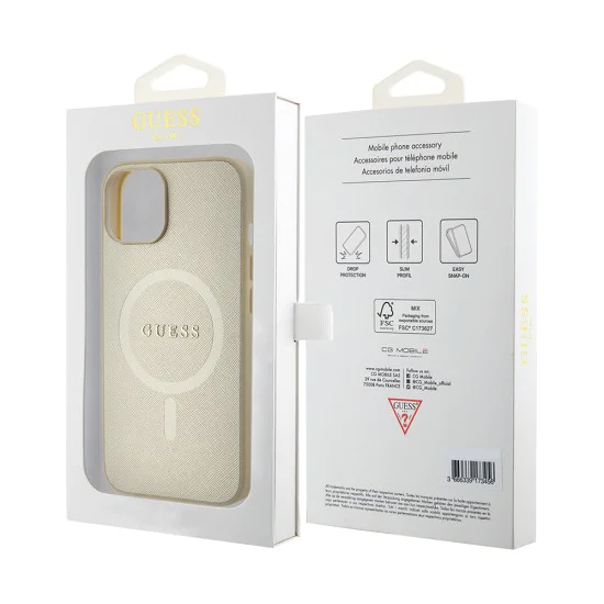 Калъф за iPhone 15 Plus - Guess Saffiano MagSafe (GUHMP15MPSAHMCB) - златен