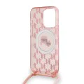 Калъф за iPhone 15 Pro Max - Karl Lagerfeld IML Crossbody MagSafe (KLHMP15XHCKCKCKLCP) - розов монограм Karl&Choupette Head
