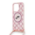 Калъф за iPhone 15 Pro Max - Karl Lagerfeld IML Crossbody MagSafe (KLHMP15XHCKCKCKLCP) - розов монограм Karl&Choupette Head