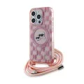 Калъф за iPhone 15 Pro Max - Karl Lagerfeld IML Crossbody MagSafe (KLHMP15XHCKCKCKLCP) - розов монограм Karl&Choupette Head