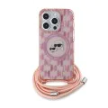 Калъф за iPhone 15 Pro Max - Karl Lagerfeld IML Crossbody MagSafe (KLHMP15XHCKCKCKLCP) - розов монограм Karl&Choupette Head