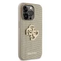 Калъф за iPhone 15 Pro - Guess Leather Perforated 4G (GUHCP15LPSP4LGD) - златен