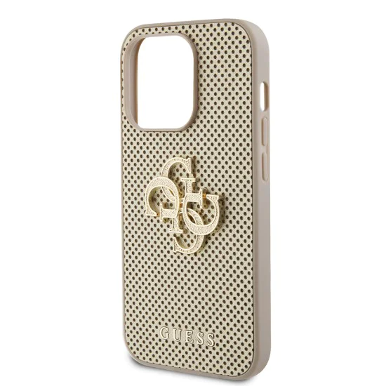 Калъф за iPhone 15 Pro - Guess Leather Perforated 4G (GUHCP15LPSP4LGD) - златен