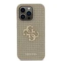 Калъф за iPhone 15 Pro - Guess Leather Perforated 4G (GUHCP15LPSP4LGD) - златен