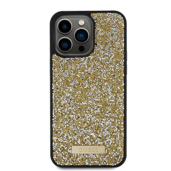 Калъф за iPhone 15 Pro - Guess Rhinestone Metal Logo (GUHCP15XPFGSBSD) - Жълт