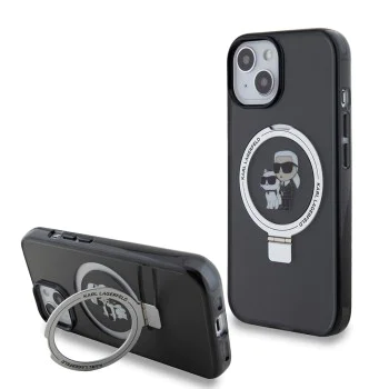 Калъф за iPhone 15 - Karl Lagerfeld Hardcase Ring Stand MagSafe (KLHMP15SHMRSKCK) - Karl&Choupette