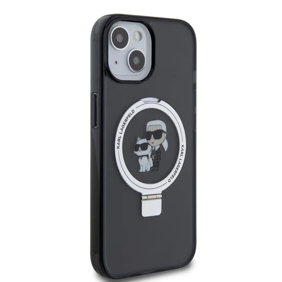 Калъф за iPhone 15 - Karl Lagerfeld Hardcase Ring Stand MagSafe (KLHMP15SHMRSKCK) - Karl&Choupette