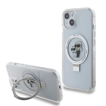 Калъф за iPhone 15 - Karl Lagerfeld Hardcase Ring Stand MagSafe (KLHMP15SHMRSKCH) - Бял Karl&Choupette