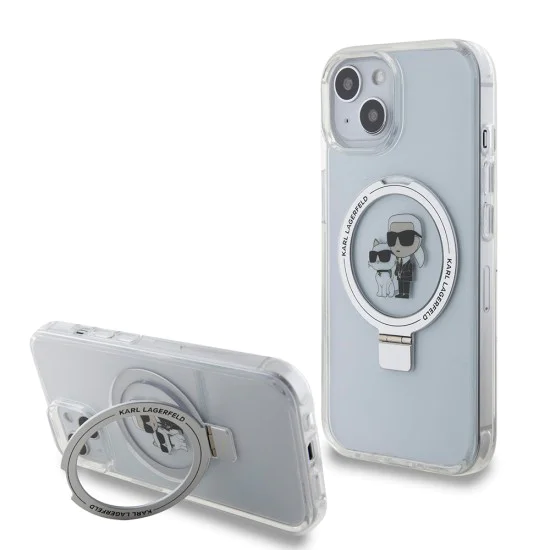 Калъф за iPhone 15 - Karl Lagerfeld Hardcase Ring Stand MagSafe (KLHMP15SHMRSKCH) - Бял Karl&Choupette