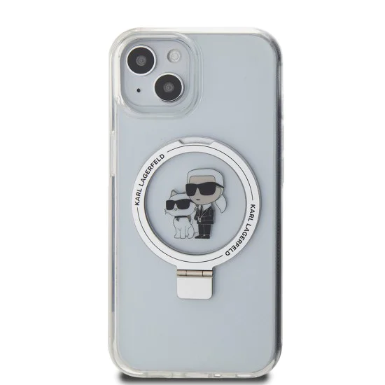 Калъф за iPhone 15 - Karl Lagerfeld Hardcase Ring Stand MagSafe (KLHMP15SHMRSKCH) - Бял Karl&Choupette