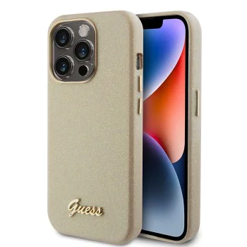 Калъф за iPhone 15 Pro - Guess Glitter Glossy Glossy Script (GUHCP15LPGMCSD) - Sparkle Beige