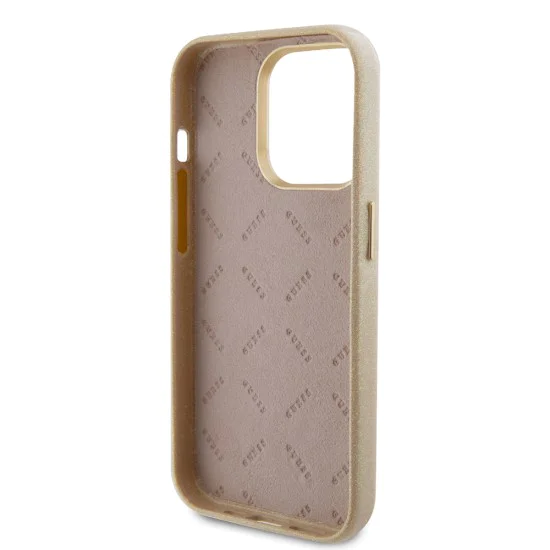Калъф за iPhone 15 Pro - Guess Glitter Glossy Glossy Script (GUHCP15LPGMCSD) - Sparkle Beige